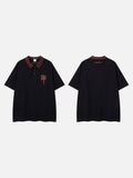 DAXUEN black oversized leopard print collar polo shirt