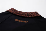 DAXUEN black oversized leopard print collar polo shirt