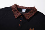 DAXUEN black oversized leopard print collar polo shirt