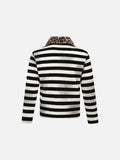 DAXUEN black and white striped polo shirt with leopard print collar