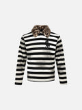 DAXUEN black and white striped polo shirt with leopard print collar
