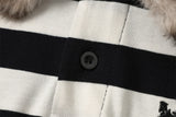 DAXUEN black and white striped polo shirt with leopard print collar