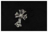 DAXUEN black polo shirt with leopard print collar and cross graphic