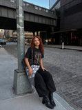 DAXUEN Leopard print crew neck t-shirt — model photo