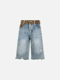 DAXUEN light blue distressed leopard print waistband culottes