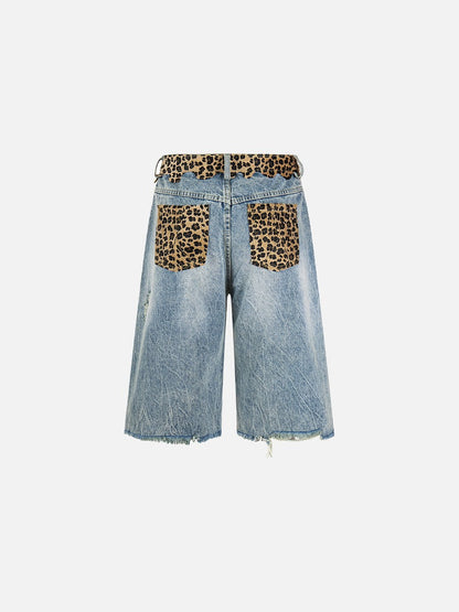 DAXUEN light blue distressed leopard print waistband culottes