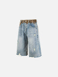 DAXUEN light blue distressed leopard print waistband culottes