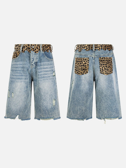 DAXUEN light blue distressed leopard print waistband culottes