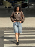 DAXUEN light blue distressed leopard print waistband culottes — model photo