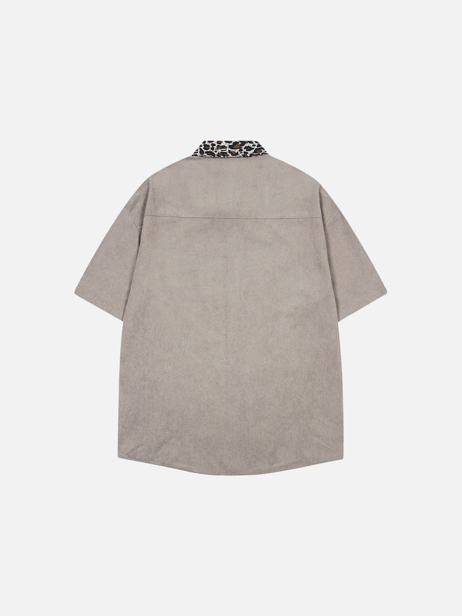 DAXUEN Leopard print embroidered button-up shirt