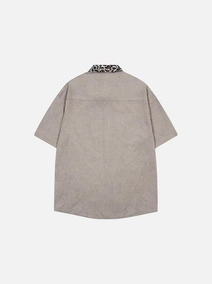 DAXUEN Leopard print embroidered button-up shirt