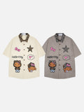 DAXUEN Leopard print embroidered button-up shirt
