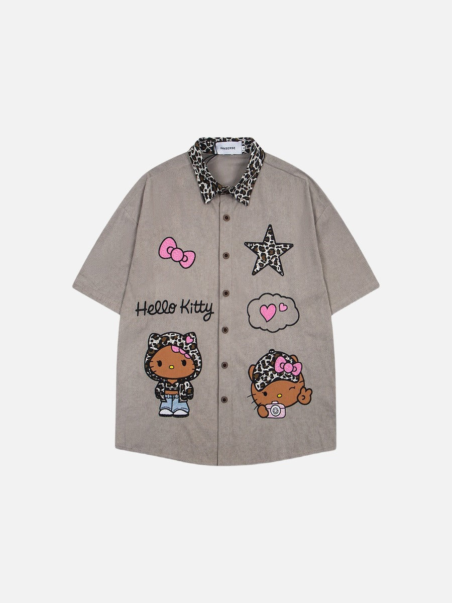 DAXUEN Leopard print embroidered button-up shirt
