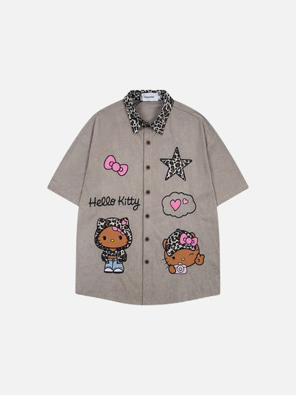DAXUEN Leopard print embroidered button-up shirt