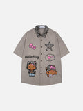 DAXUEN Leopard print embroidered button-up shirt