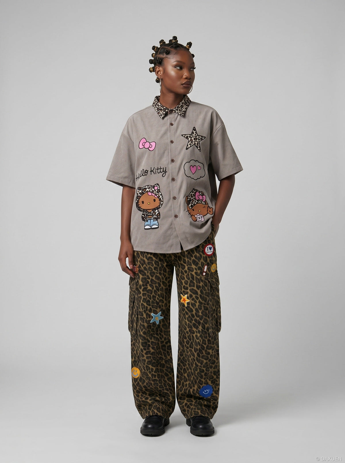 DAXUEN Leopard Print Embroidered Button-up Shirt | DAXUEN — model photo