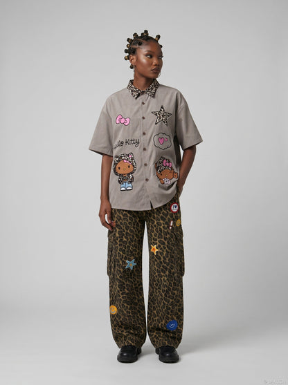 DAXUEN Leopard Print Embroidered Button-up Shirt | DAXUEN — model photo