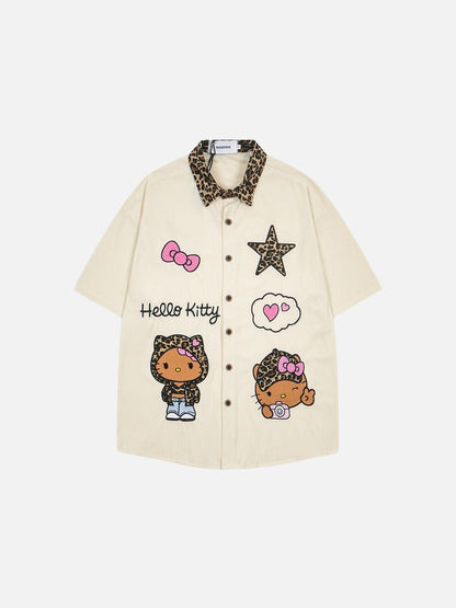 DAXUEN Leopard print embroidered button-up shirt