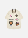 DAXUEN Leopard print embroidered button-up shirt