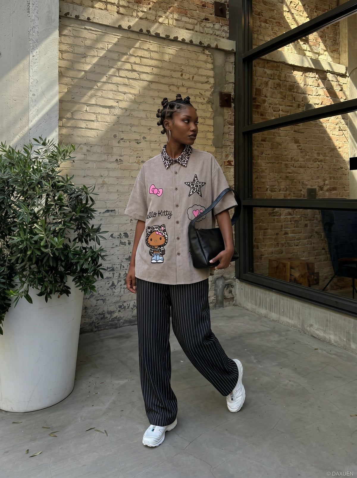 DAXUEN Leopard Print Embroidered Button-up Shirt | DAXUEN — model photo