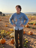 Leopard Print Patchwork Denim Shirt