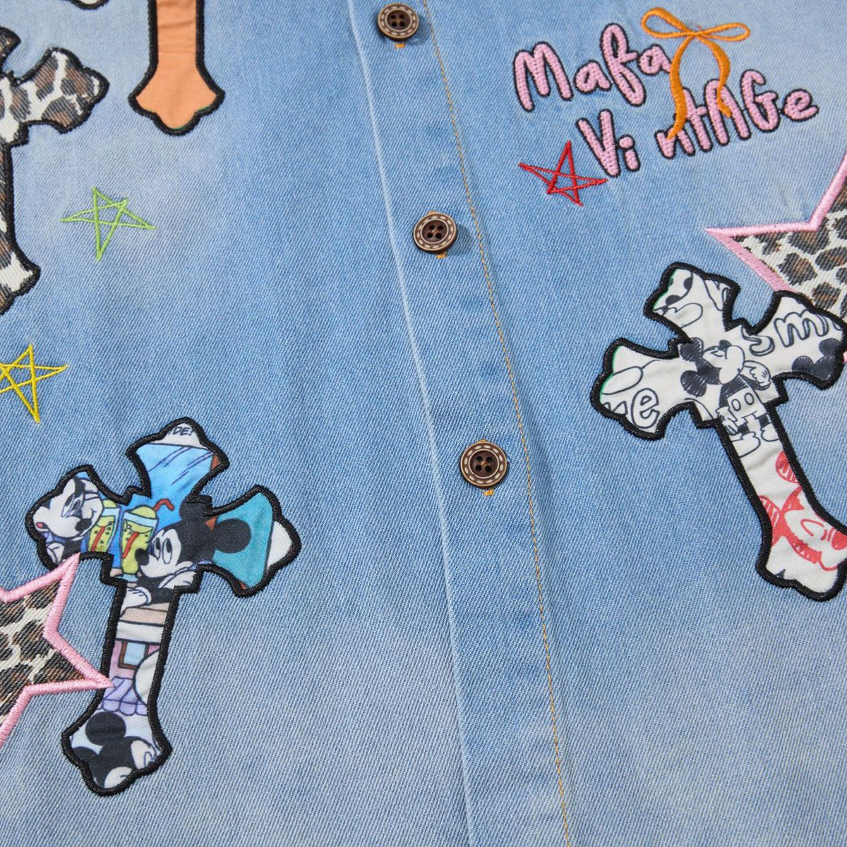 Leopard Print Patchwork Denim Shirt