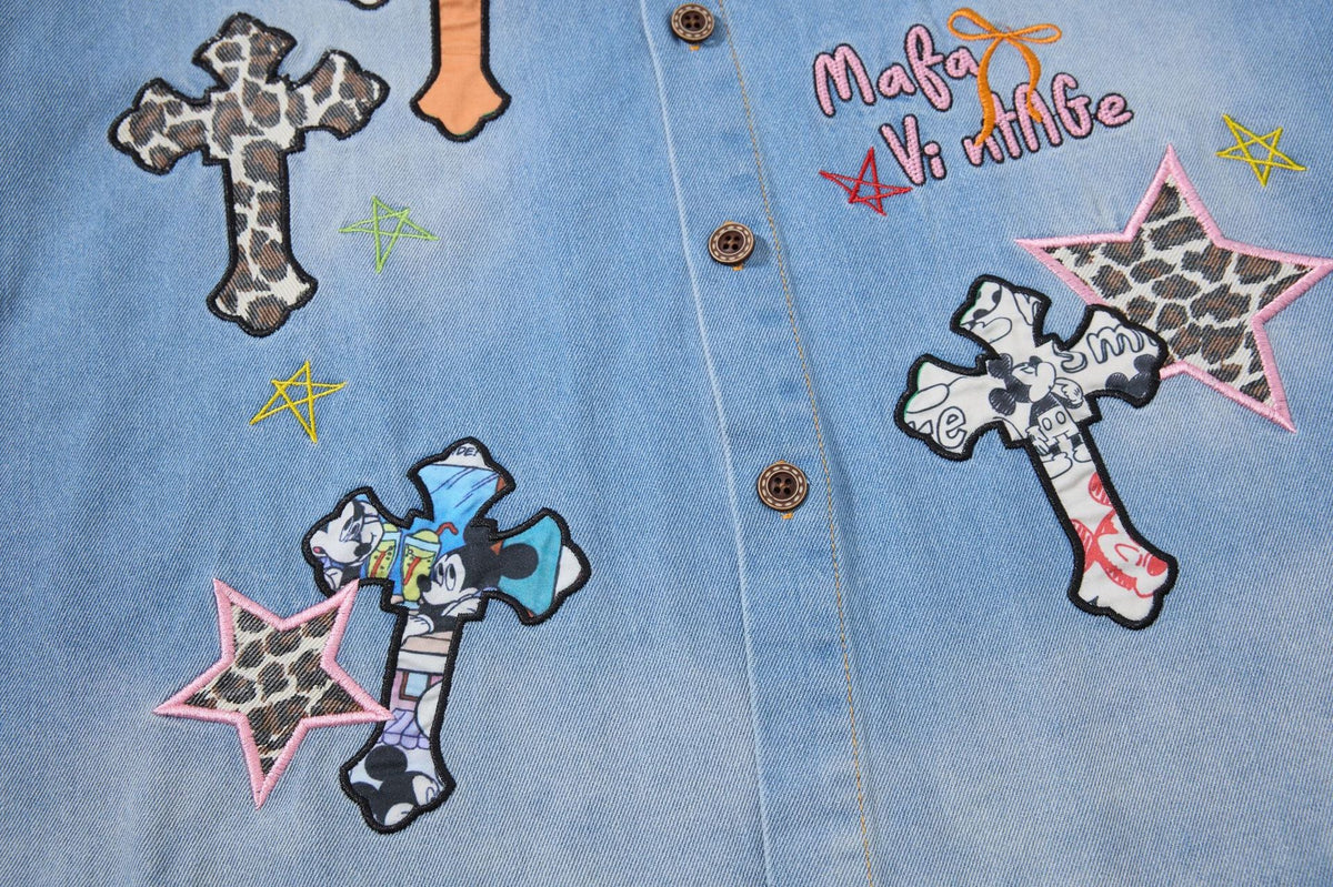 Leopard Print Patchwork Denim Shirt