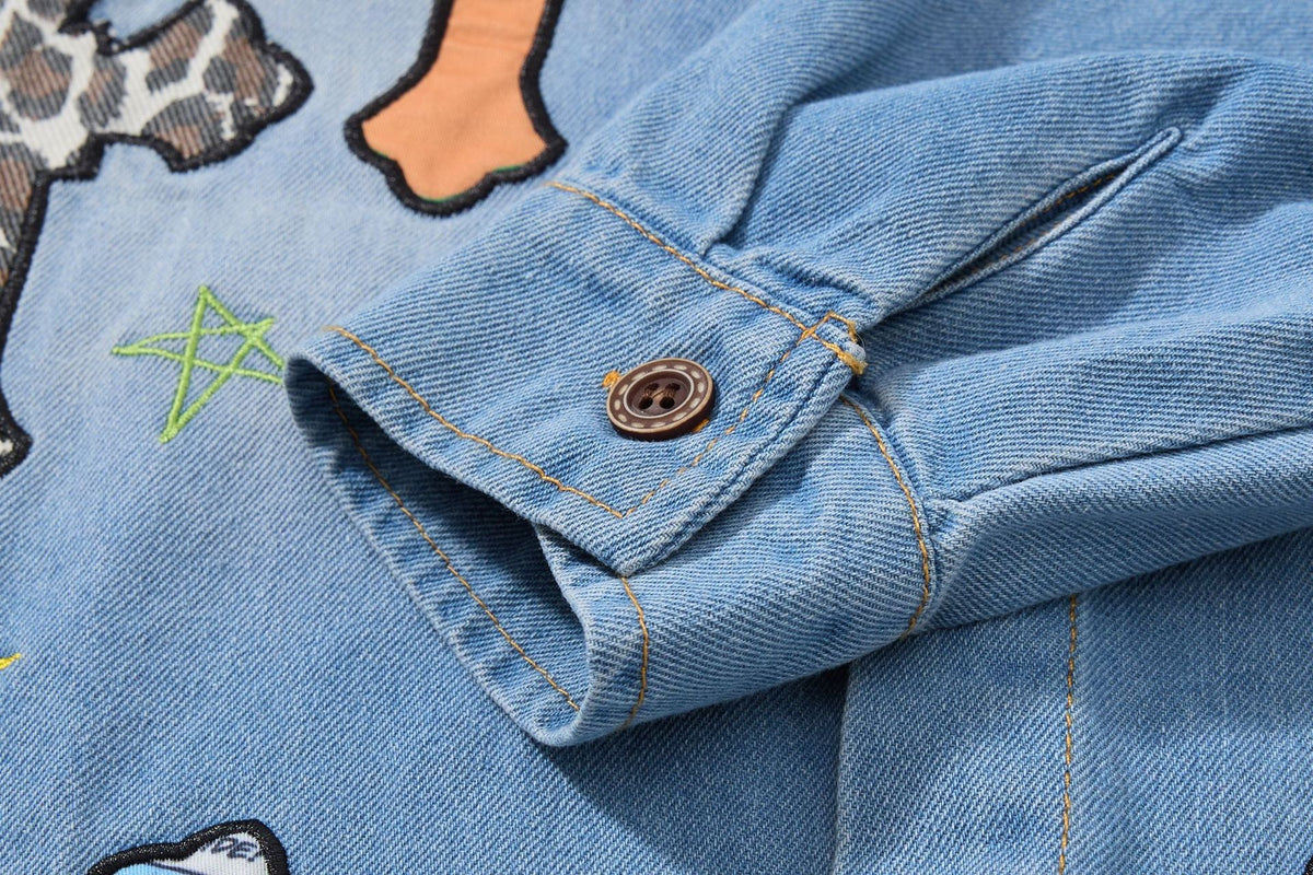 Leopard Print Patchwork Denim Shirt