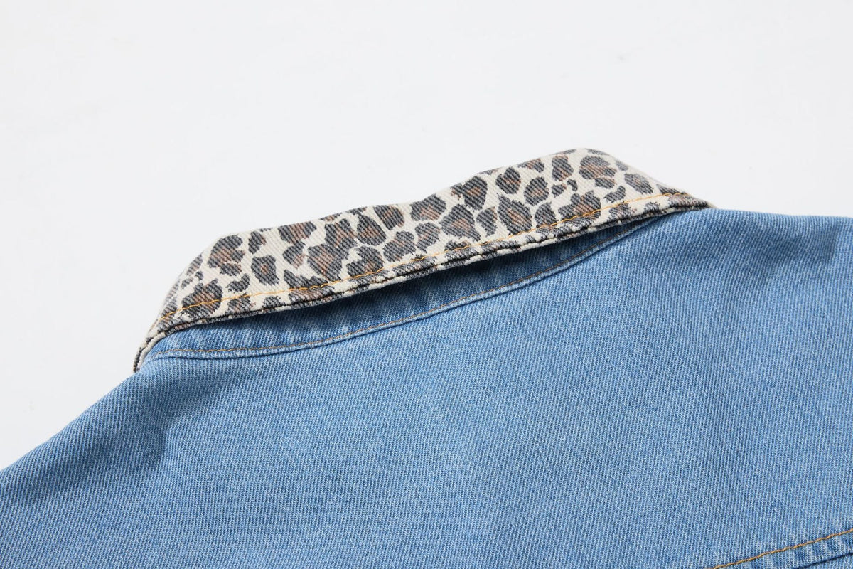 Leopard Print Patchwork Denim Shirt