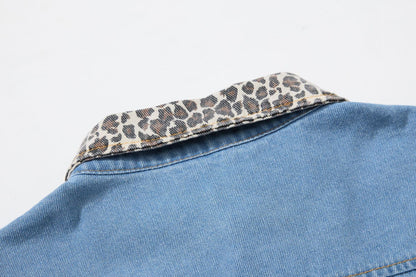Leopard Print Patchwork Denim Shirt