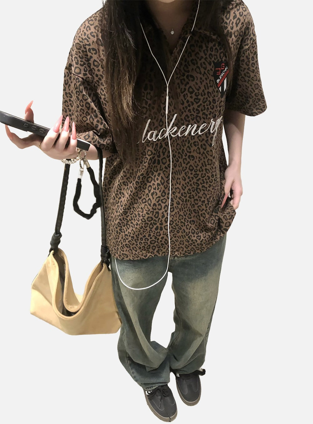 DAXUEN Leopard print short-sleeved polo shirt