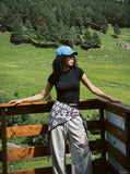 DAXUEN heather grey leopard star graphic wide-leg sweatpants — model photo