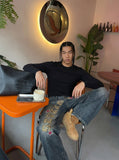 DAXUEN Wide-leg denim jeans with leopard print and stars — model photo