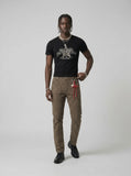 DAXUEN Leopard star graphic t-shirt with gothic text — model photo