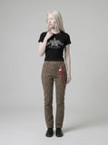 DAXUEN Leopard star graphic t-shirt with gothic text — model photo