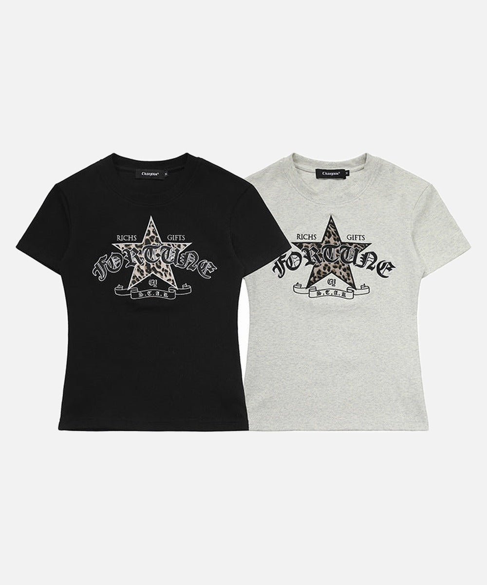DAXUEN Leopard star graphic t-shirt with gothic text