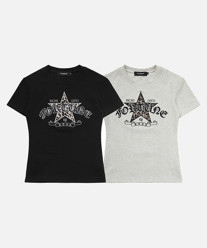 DAXUEN Leopard star graphic t-shirt with gothic text