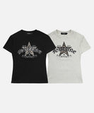 DAXUEN Leopard star graphic t-shirt with gothic text