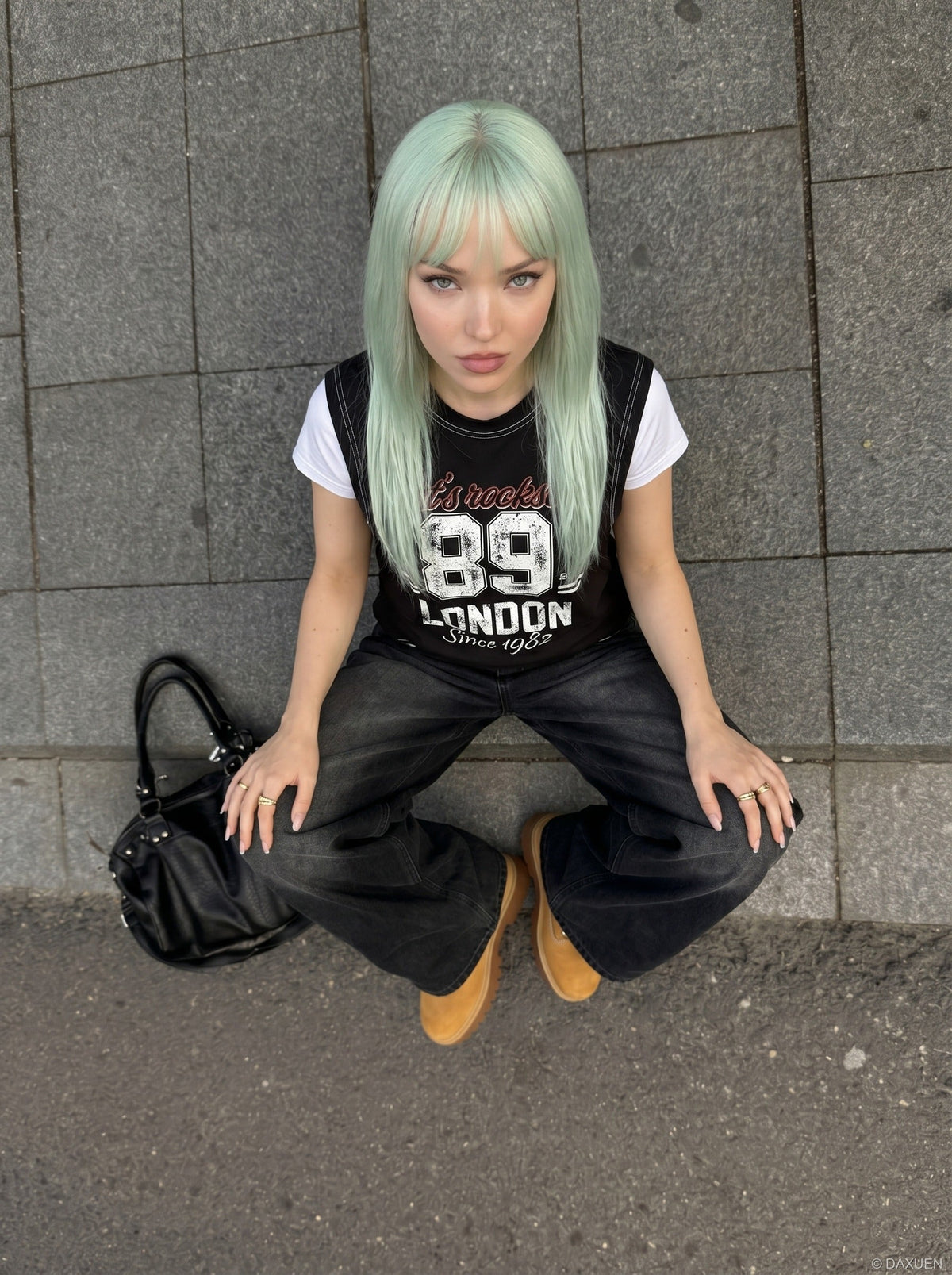 DAXUEN Faux-layered short-sleeved graphic t-shirt — model photo