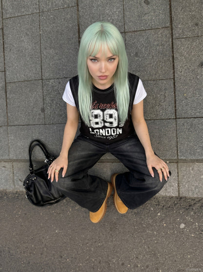 DAXUEN Faux-layered short-sleeved graphic t-shirt — model photo