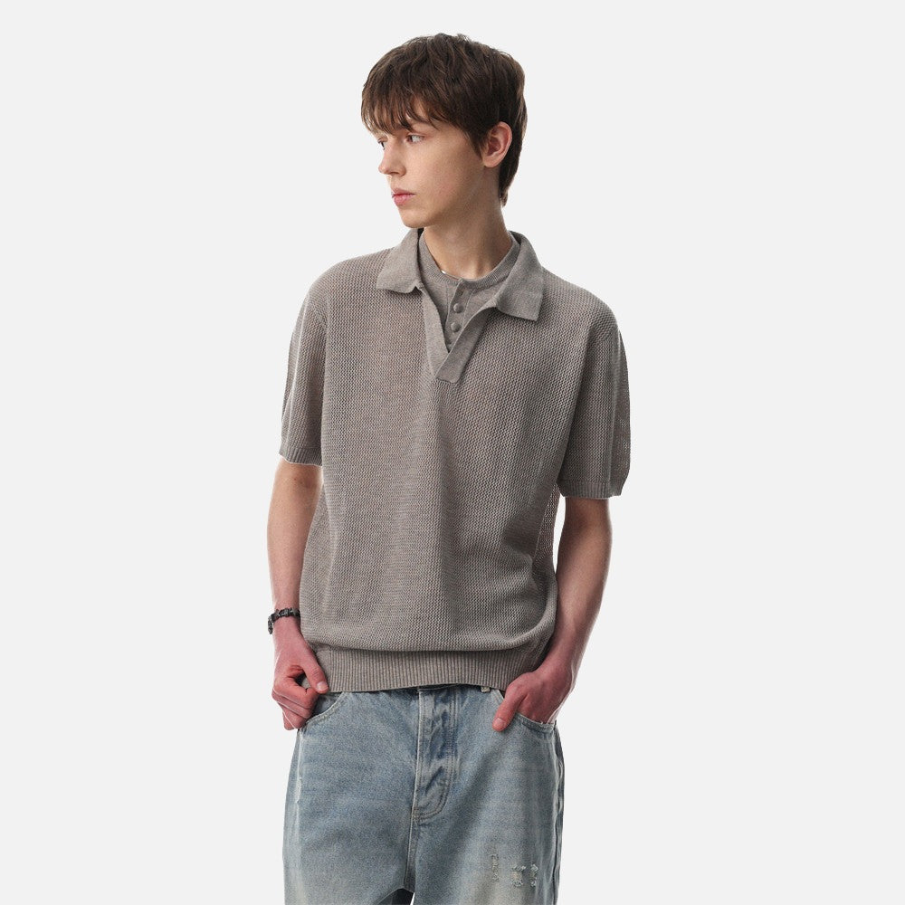 DAXUEN Men's short-sleeved polo shirt in beige and black