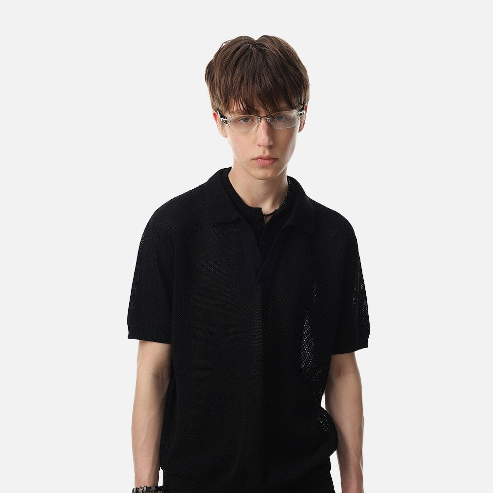 DAXUEN Men's short-sleeved polo shirt in beige and black