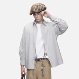 DAXUEN light beige oversized grid button-up shirt