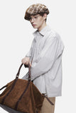 DAXUEN light beige oversized grid button-up shirt