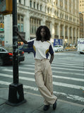 DAXUEN light beige wide-leg cargo pants — model photo