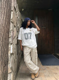 DAXUEN light beige wide-leg cargo pants — model photo