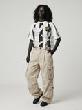 DAXUEN light beige wide-leg cargo pants — model photo