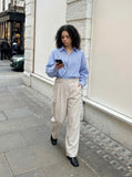DAXUEN light beige wide-leg linen trousers — model photo