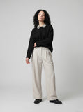 DAXUEN light beige wide-leg linen trousers — model photo