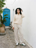 DAXUEN light beige wide-leg linen trousers — model photo
